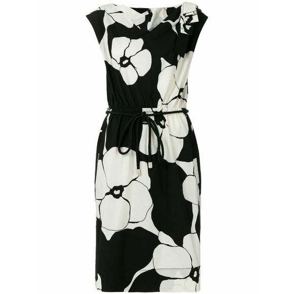 Marc Jacobs Dress Daisy Print Black Ivory Belted S - Picture 1 of 10